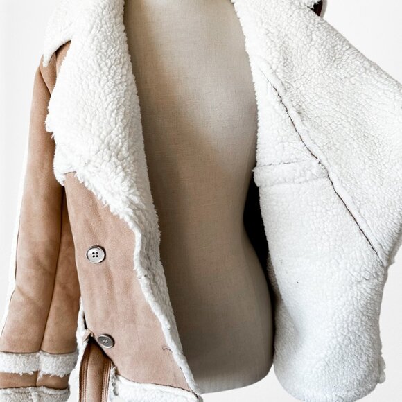 Vintage Y2K Brown Suede Faux Fur Fleece Lined Motorcycle Biker Jacket Size L - Picture 6 of 8